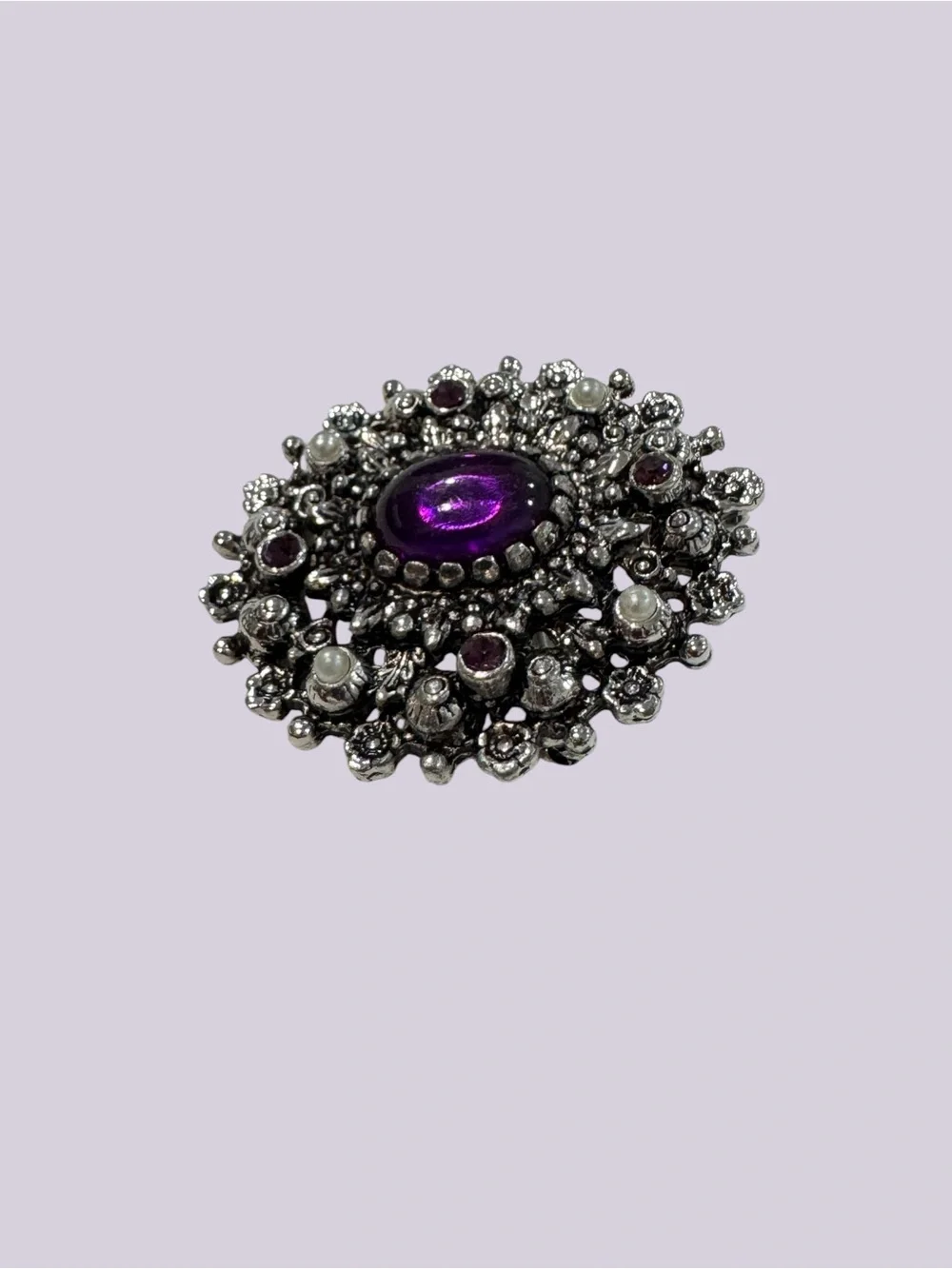 VTG 1972 Sarah Coventry Catherine Brooch Pin | Purple Oval Cabochon Faux